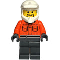 fig-015937 – Pit Crew, Reddish Orange Torso, Dark Bluish Grey Legs, Male, Black Beard