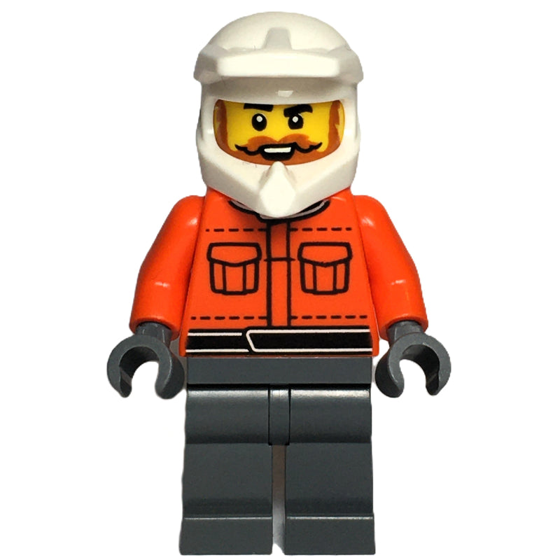 fig-015938 – Pit Crew, Reddish Orange Torso, Dark Bluish Grey Legs, Male, Dark Orange Beard