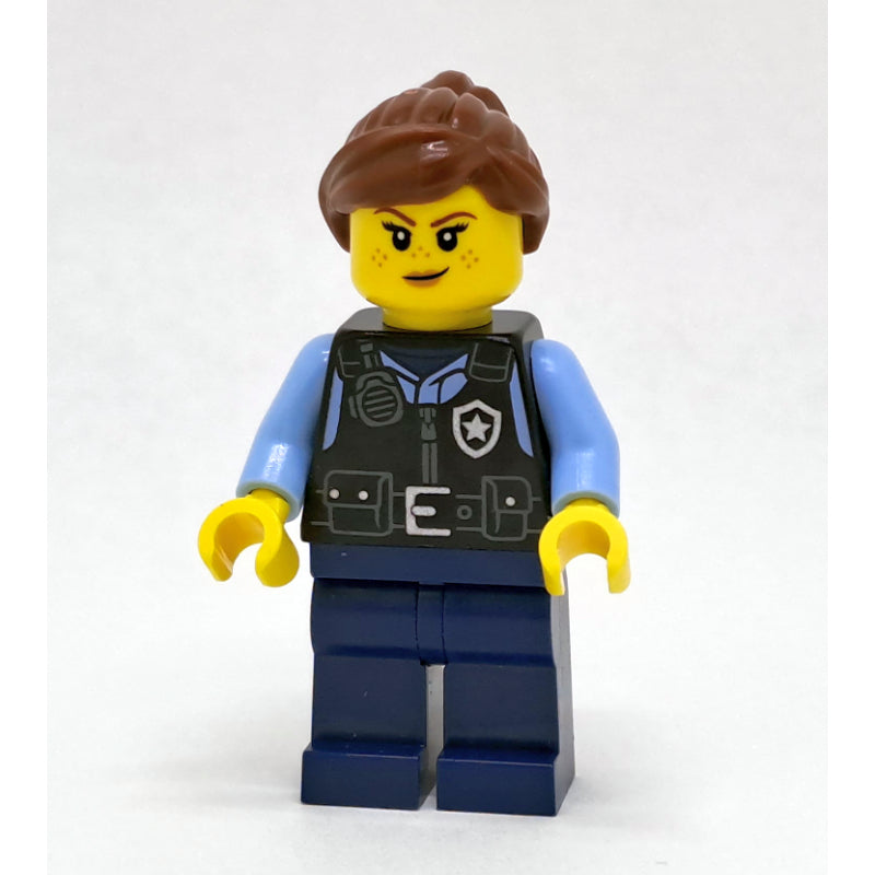 fig-015953 – Police Officer - Black Torso, Dark Blue Legs, Reddish Brown Hair