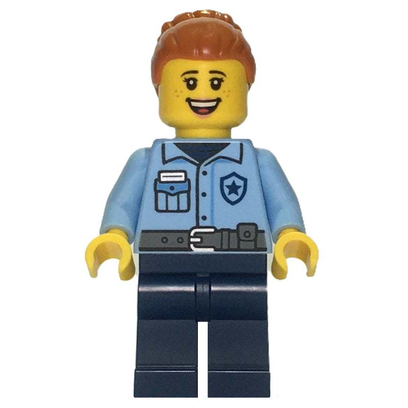 fig-015982 – Police Officer, Bright Light Blue Torso, Dark Blue Legs, Dark Orange Hair