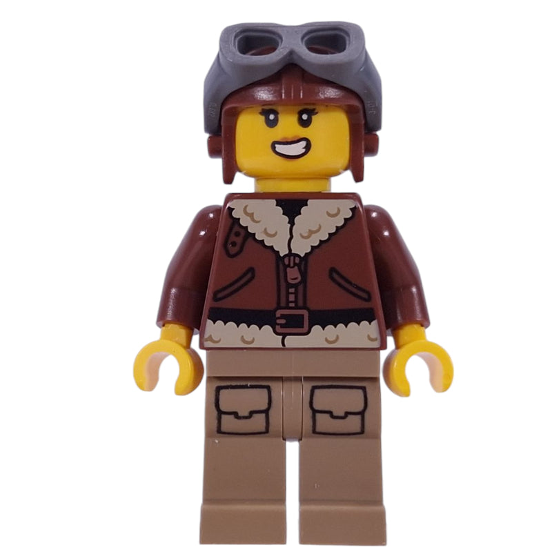 fig-015989 – Pilot, Dark Brown Jacket, Dark Tan Legs, Aviator Helmet