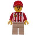 fig-015991 – Hotdog Vender, Red/White Stripes Shirt, Tan Legs, Red Cap