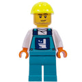 fig-015992 – Plumber, White Shirt, Dark Turquoise Overall, Vibrant Yellow Hat
