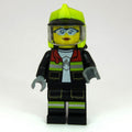 fig-015995 – Firefighter, Black Fire Suit, Vibrant Yellow Standard Helmet, Visor, Goggles