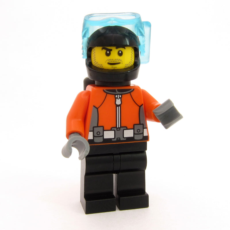 fig-015996 – Diver, Reddish Orange Wetsuit, Black Legs, Black Helmet