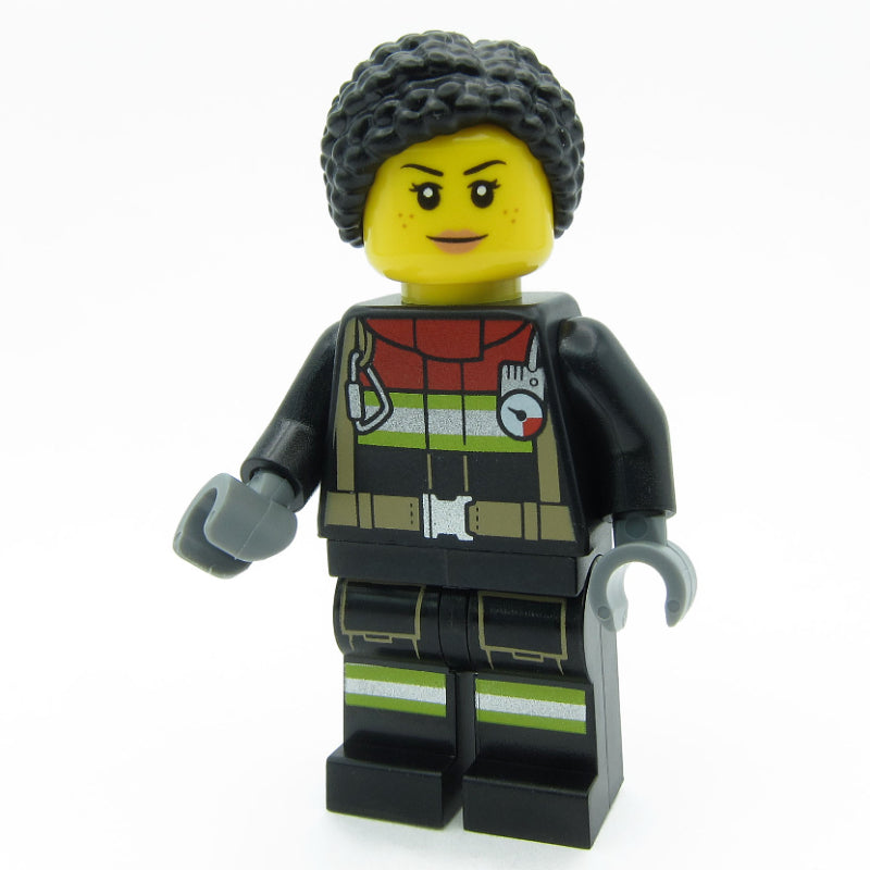 fig-015998 – Firefighter, Black Fire Suit, Black Hair