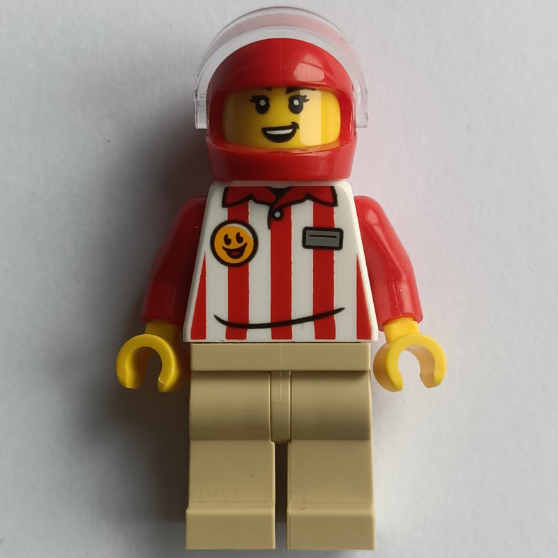 fig-016038 – Hotdog Vender, Red/White Stripes Shirt, Tan Legs, Red Helmet