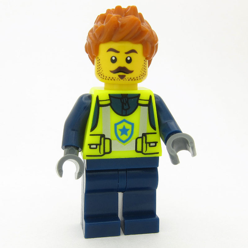 fig-016120 – Police Officer, Vibrant Yellow Safety Vest, Dark Orange Hair