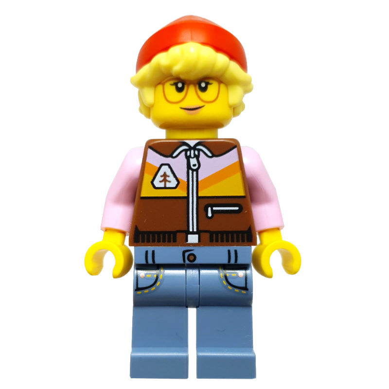 fig-016125 – Model Shop Owner, Reddish Brown Torso, Sand Blue Legs, Red beanie
