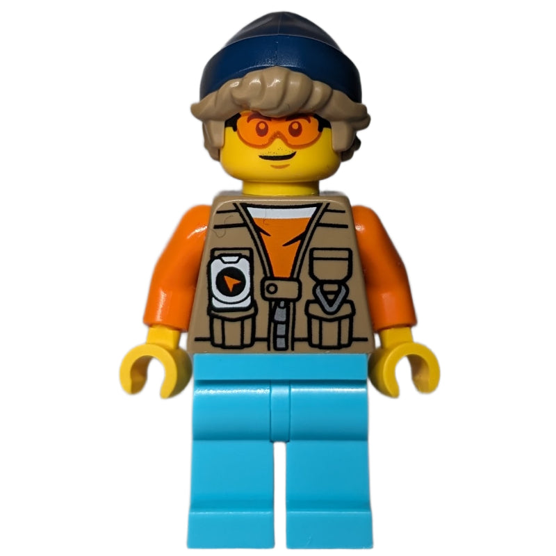 fig-016338 – Train Driver, Dark Tan Vest, Medium Azure Legs, Dark Blue Hat