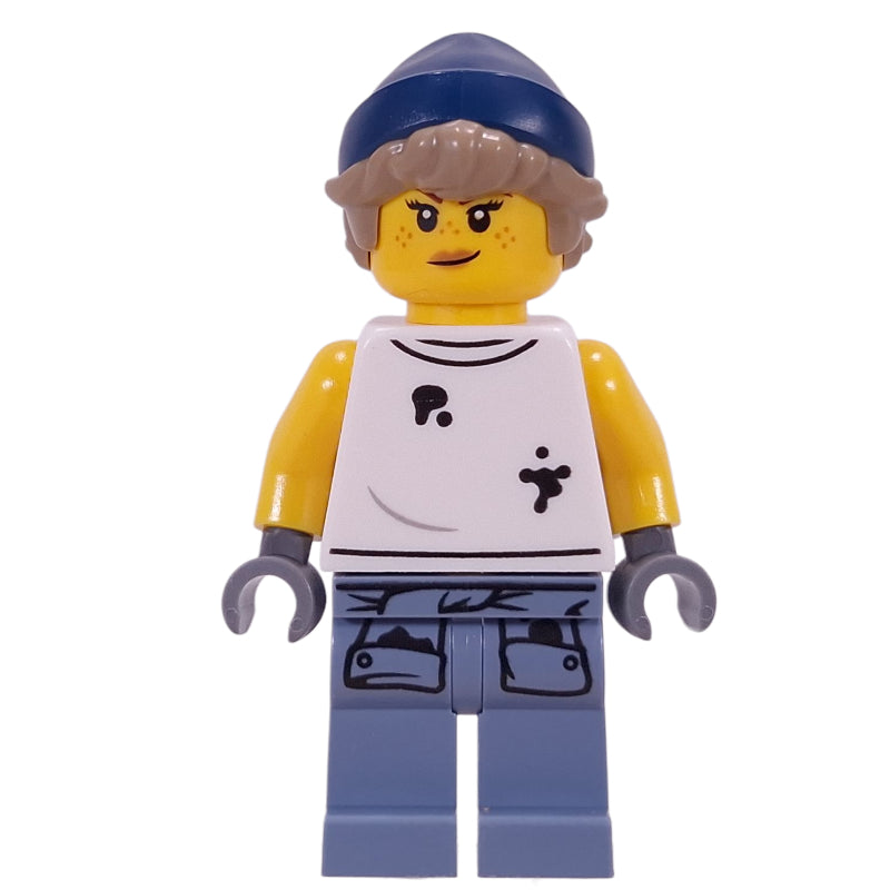 fig-016345 – Mechanic, Dirty White Vest, Sand Blue Legs, Dark Blue Hat