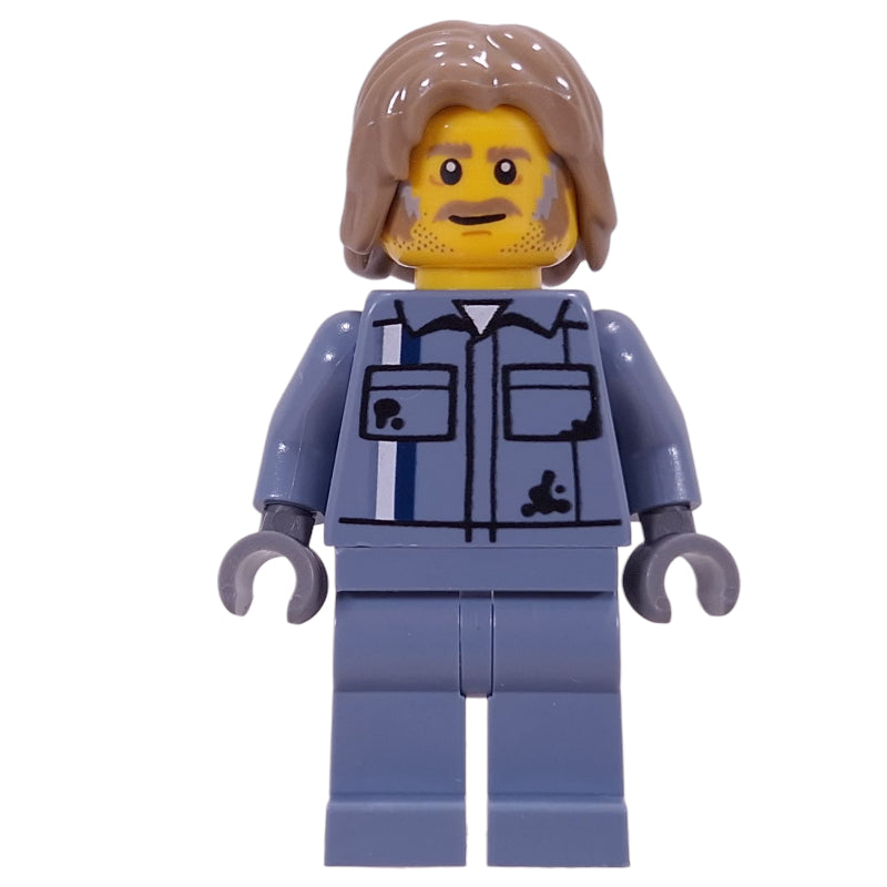 fig-016347 – Mechanic, Sand Blue Overalls, Dark Tan Hair
