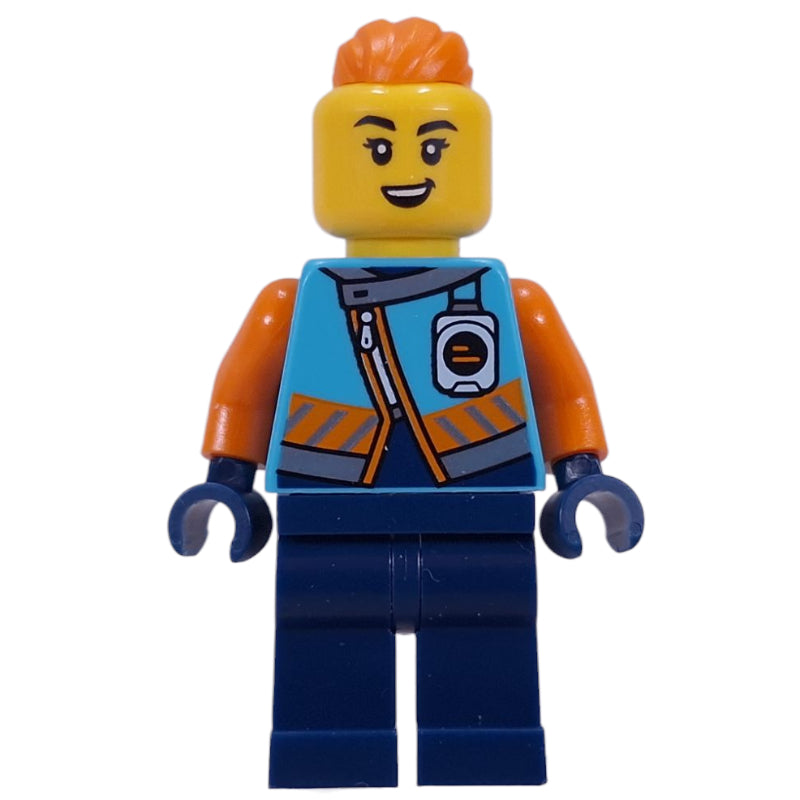 fig-016362 – Arctic Explorer, Iris Icicle, Dark Azure Jacket, Dark Blue Legs, Orange Ponytail