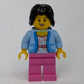 fig-016388 – Woman, Bright Light Blue Sweater, Dark Pink Legs