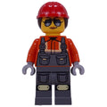 fig-016390 – Construction Worker, Reddish Orange Safety Jacket, Red Helmet