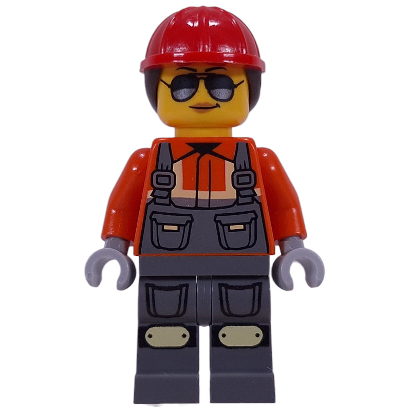fig-016390 – Construction Worker, Reddish Orange Safety Jacket, Red Helmet