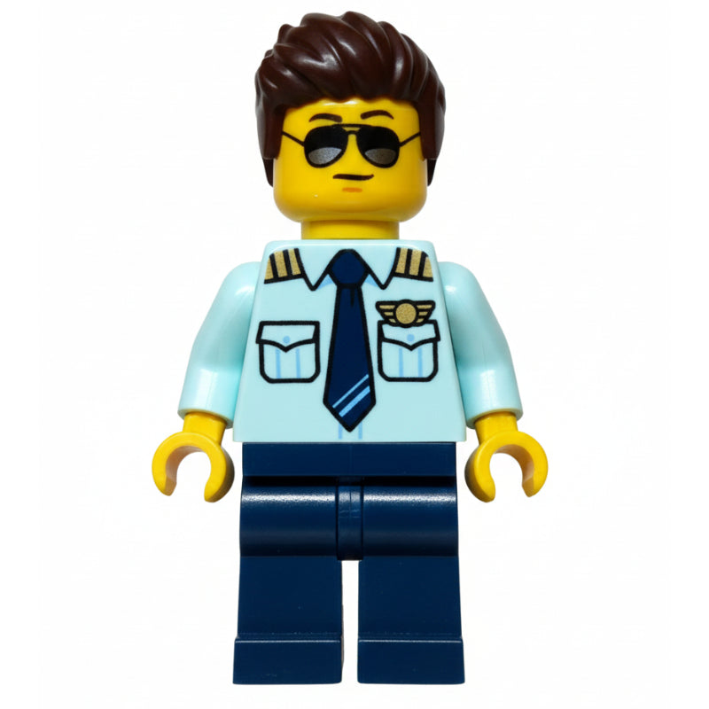 fig-016411 – Pilot, Light Aqua Shirt, Dark Blue Legs, Dark Bronw Hair