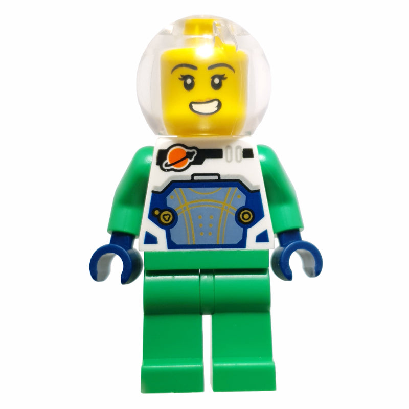 fig-016570 – Astronaut, White Spacesuit, Bright Green Legs, Sphere Helmet