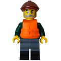 fig-016708 – Fisher Man, Dark Green Torso, Dark Bluish Grey Legs, Reddish Brown Cap, Life Vest