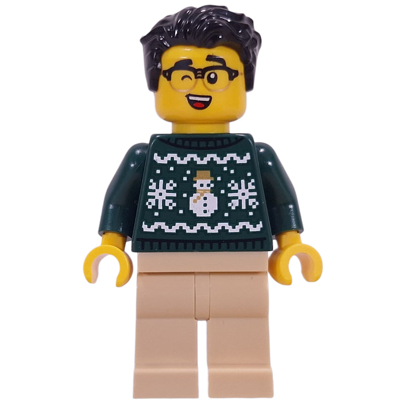fig-016751 – Dark Green Sweater, Tan Legs, Black Hair