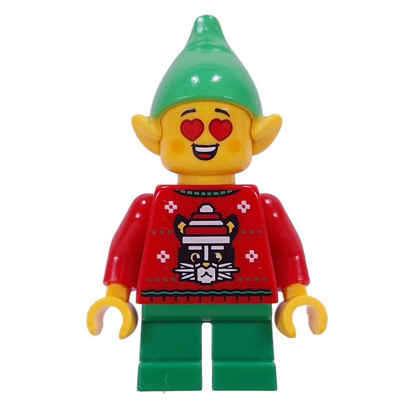 fig-016886 – Elf - Red, Green Legs, Bright Green Hat, Hearts for Eyes