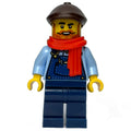fig-016929 – Train Driver, Dark Blue Overall, Reddish Brown Cap, Scarf