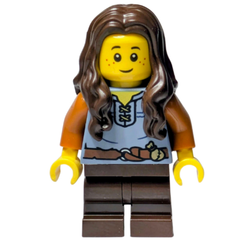 fig-016965 – Girl, Sand Blue Torso, Dark Brown Legs, Dark Brown Hair