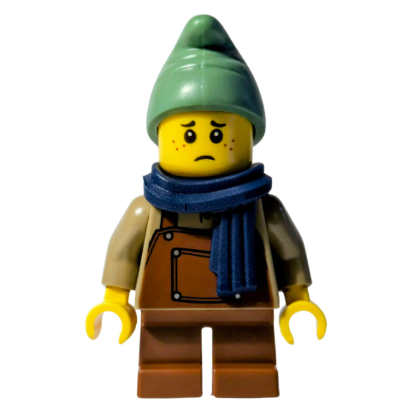 fig-016968 – Elf, Dark Tan Torso, Reddish Brown Apron, Sand Green Cap, Dark Blue Scarf