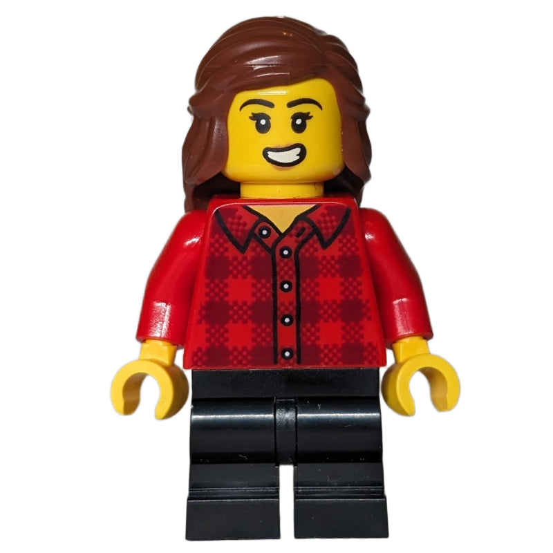 fig-016977 – Girl, Red Torso, Black Medium Legs, Reddish Brown Hair