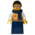 fig-016980 – Woman, Tan Torso, Dark Blue Dress, Dark Brown Hair, Dark Blue Scarf