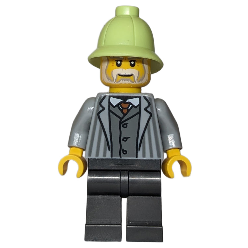 fig-016983 – Man, Light Bluish Grey Torso, Pearl Titanium Legs, Yellowish Green Helmet