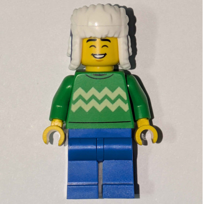 fig-017011 – Man, Bright Green Torso, Blue Legs, Dark Blue Ushanka