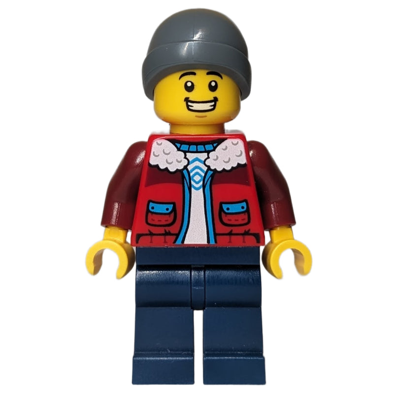 fig-017028 – Red Torso, Dark Blue Legs, Dark Bluish Grey Beanie