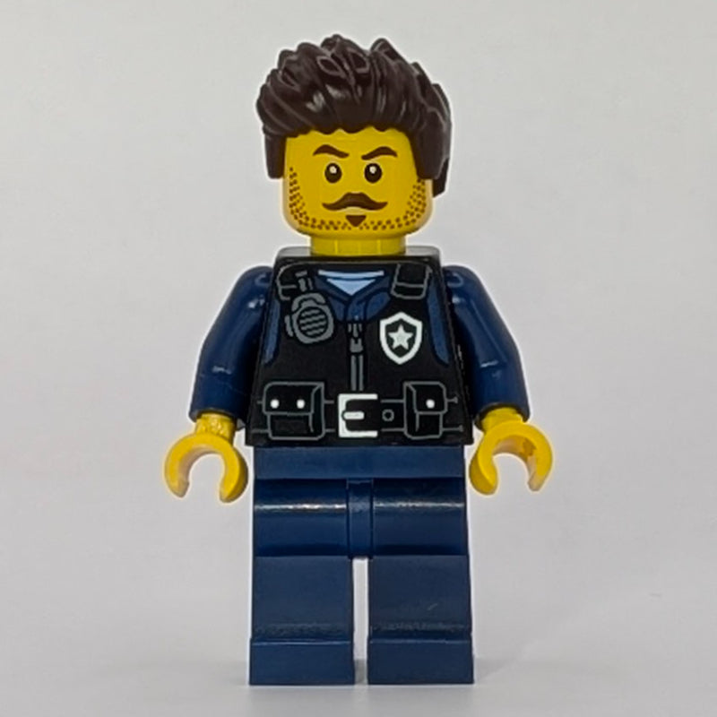 fig-017094 – Police Officer, Black Vest, Dark Blue Legs, Dark Brown Hair, Moustache