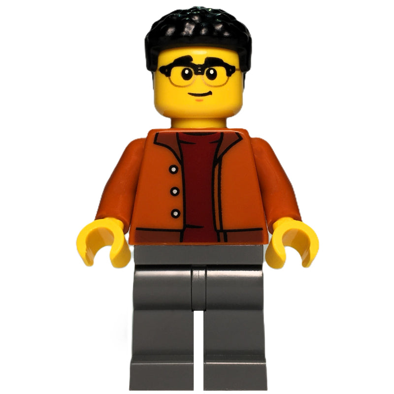 fig-017098 – Man, Dark Orange Torso, Dark Bluiosh Gray Legs, Black Hair