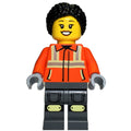 fig-017218 – Construction Worker, Orange Safety Jacket, Dark Bluish Grey Legs, Black Hair