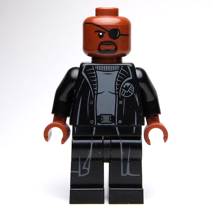 fig-017264 – Nick Fury in Long Black Coat Over Gray Sweater, No Line on Hips